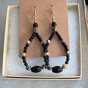 Chic Black and Gold Beaded Earrings